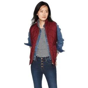 J. Crew Size Small Mercantile Burgundy Red Ruffle Trim Preppy Quilted Vest